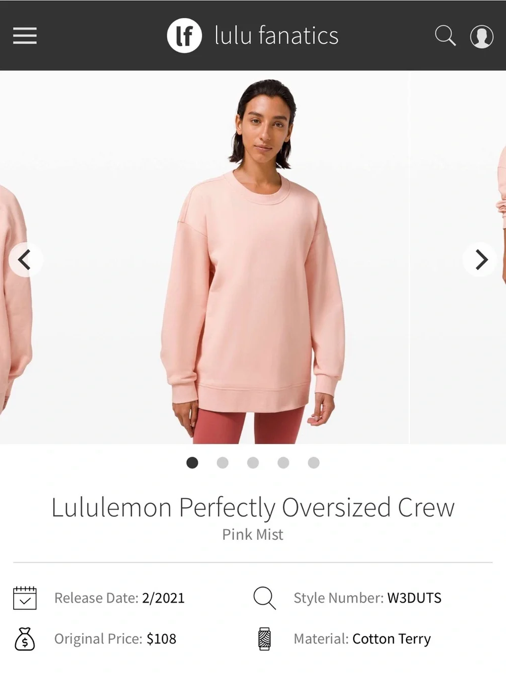 Lululemon Perfection Oversized Crew PIMI 14